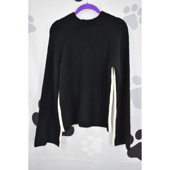 DKNY Colorblock Funnel Neck Sweater Black & Tan Fuzzy Vented Sleeves Size Medium - Picture 4 of 9